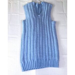 Vintage‎ Handmade Blue Textured Knit V-Neck Sweater Vest Sleeveless Pullover